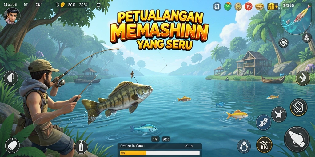Tampilan gameplay 6CF dengan berbagai jenis ikan yang menunggu untuk ditangkap.