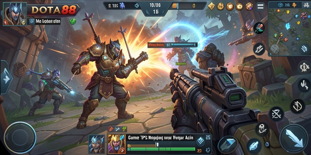 Screenshot DOTA88 menampilkan aksi seru dalam pertempuran TPS.