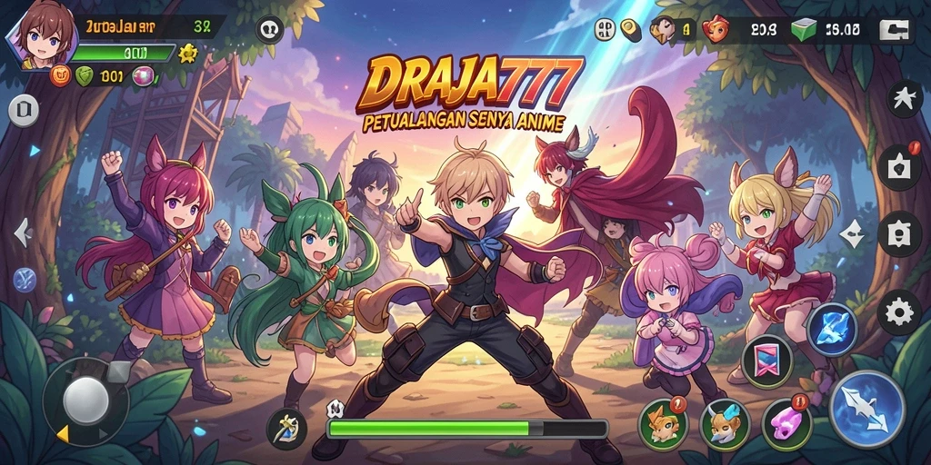 Tangkapan layar gameplay DRAJA777 dengan karakter anime yang menakjubkan.