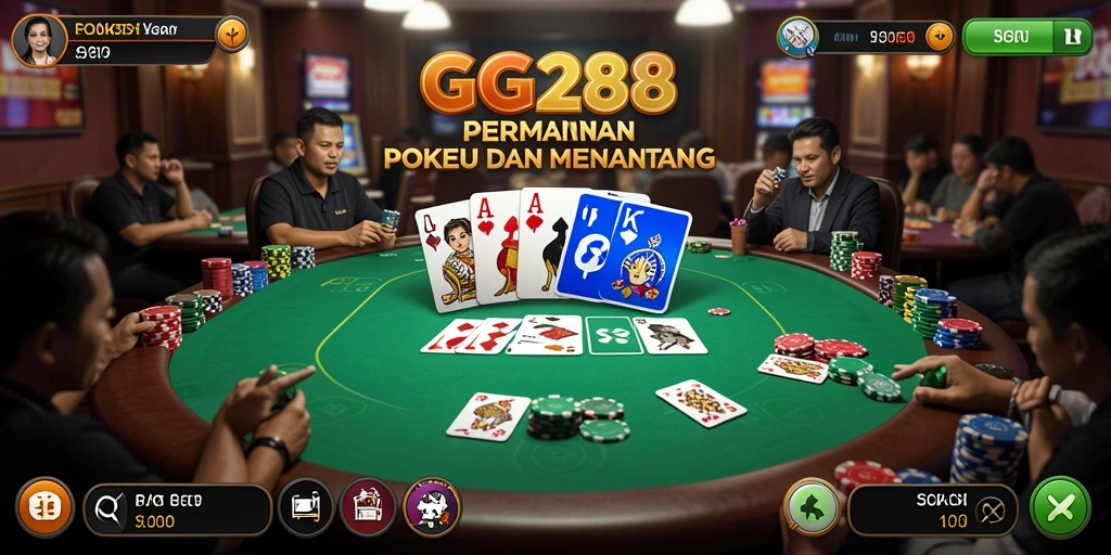 Screenshot gameplay GG288 menunjukkan aksi seru poker yang mendebarkan.