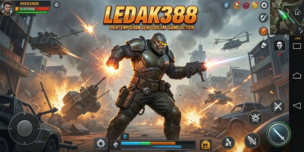Screenshot gameplay seru LEDAK388 menampilkan pertempuran intens.