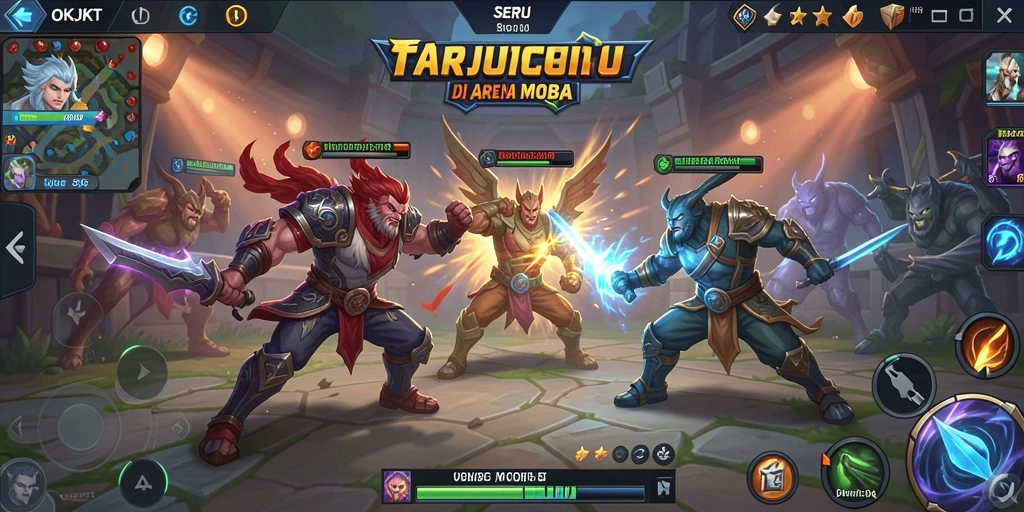 Tangkapan layar yang menampilkan aksi seru dalam gameplay MOBA.