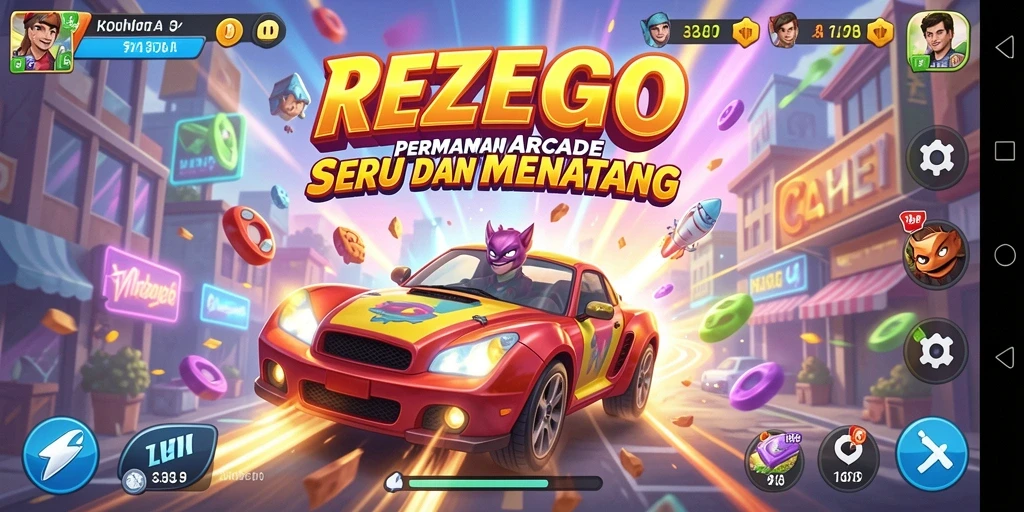 Tangkapan layar <strong>REZEGO</strong> menampilkan gameplay arcade yang seru dan penuh tantangan.
