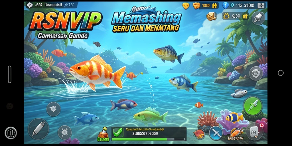 Tampilan gameplay RSNVIP yang menarik saat memancing di laut.