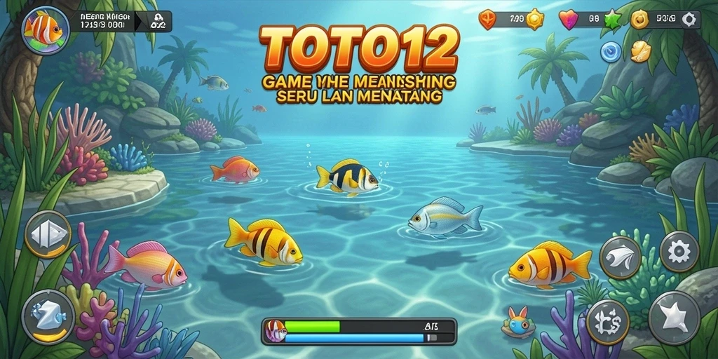 Screenshot gameplay TOTO12 yang menampilkan aksi memancing yang mendebarkan.