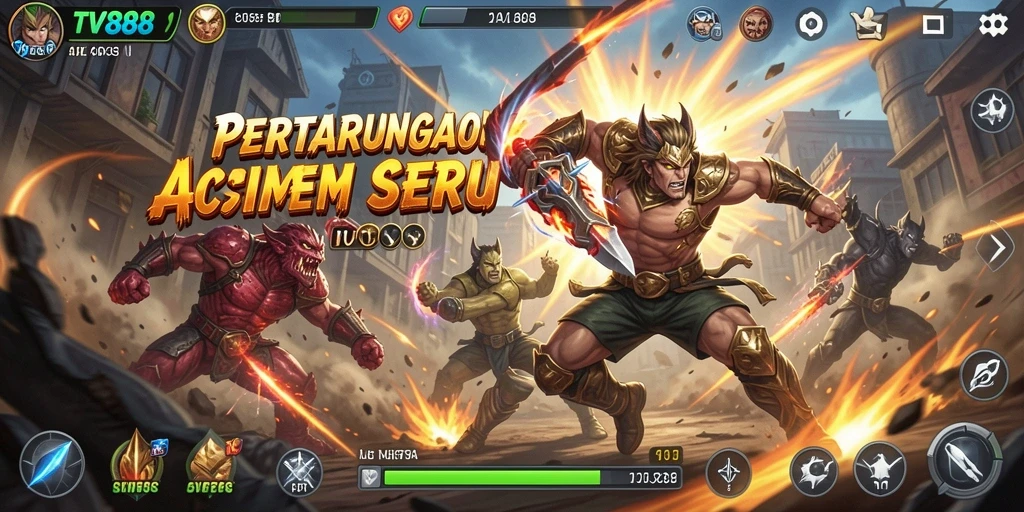 Tampilan gameplay TV888 dengan pertarungan yang seru dan karakter yang dinamis.